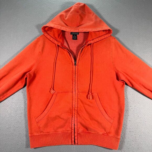 Lucky Brand Vintage Inspired Hoodie Sweatshirt Women XS Orange Fleece Distressed - Picture 3 of 12